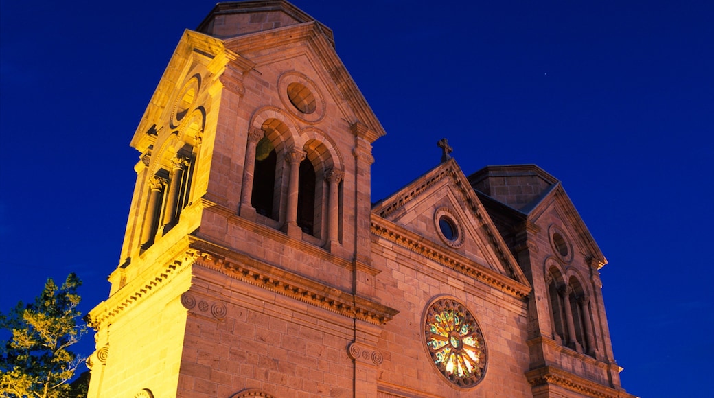 Cathedral Basilica of Saint Francis of Assisi que incluye arquitectura patrimonial, una iglesia o catedral y elementos religiosos