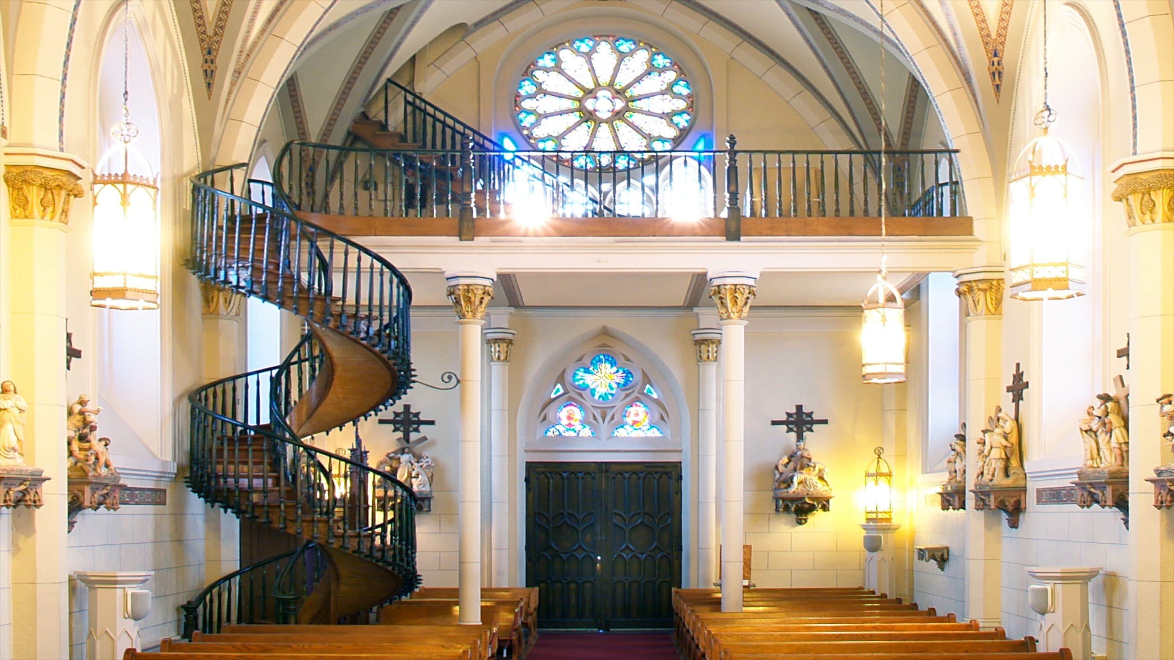 Loretto Chapel showing interior views, a church or cathedral and heritage architecture