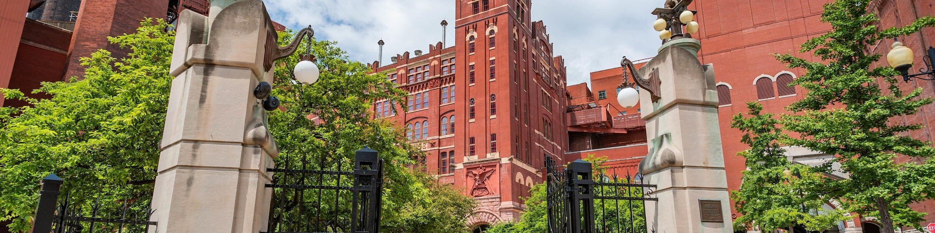 Anheuser-Busch Brewery featuring heritage architecture and a garden