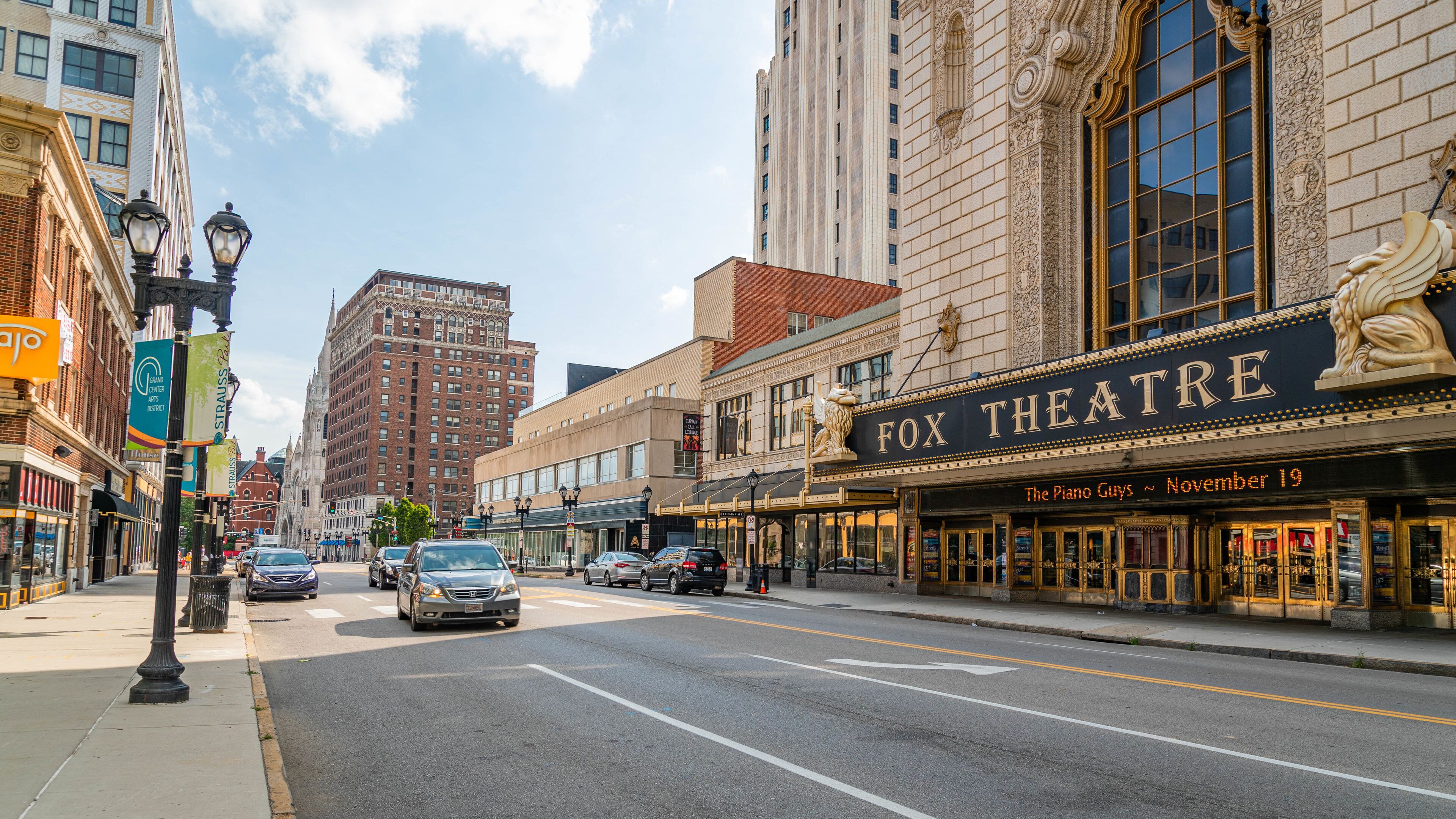 Fox Theater which includes signage and a city