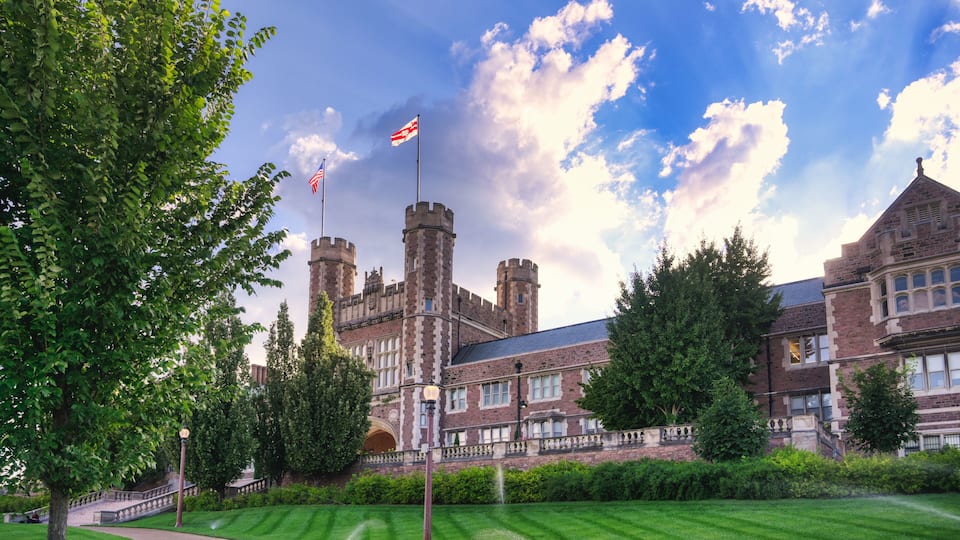 St. Louis, Missouri - 08.22.2021 - Brookings Hall on the Danforth Campus of Washington University in St. Louis.