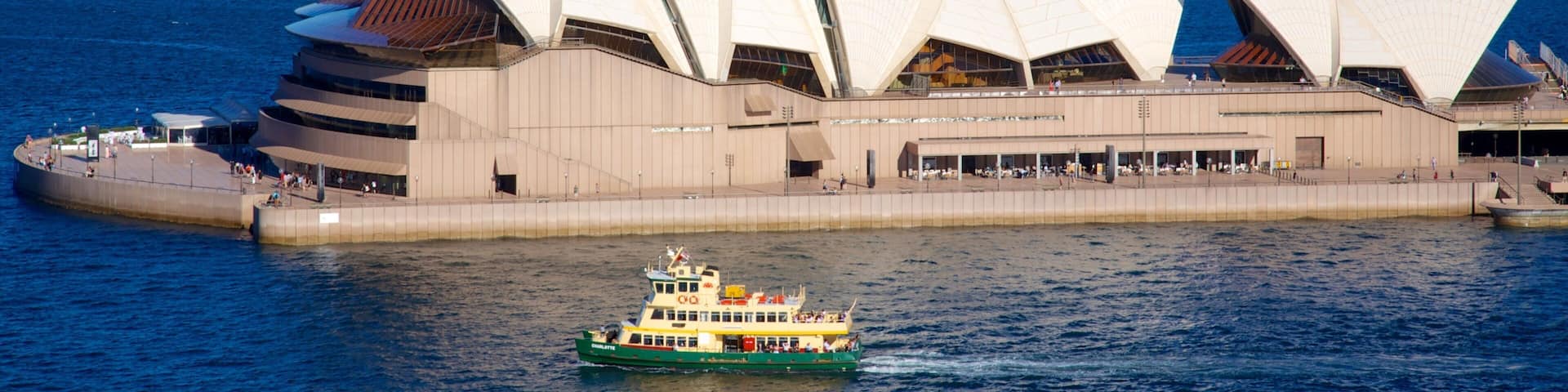 Opernhaus von Sydney mit einem Stadt, Bucht oder Hafen und Musik
