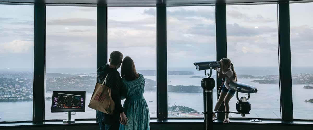 Sydney Tower Eye showing views and interior views as well as a couple