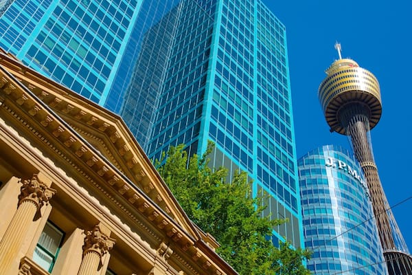 Sydney Tower featuring heritage architecture, a skyscraper and modern architecture