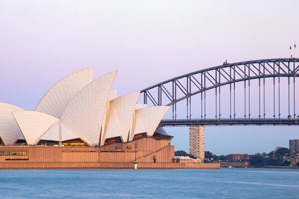 Mrs. Macquarie\'s Chair showing a bay or harbor, a monument and a bridge
