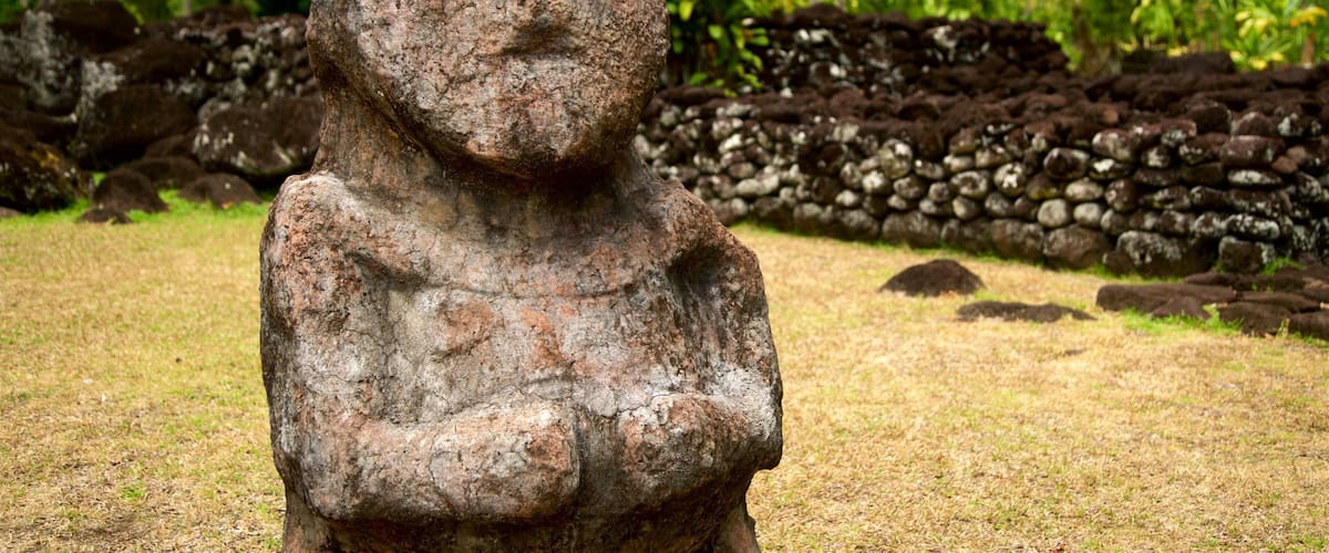 Marae Arahurahu Temple showing indigenous culture and a garden