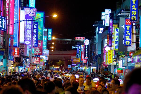 Shilin Night Market featuring shopping, signage and nightlife