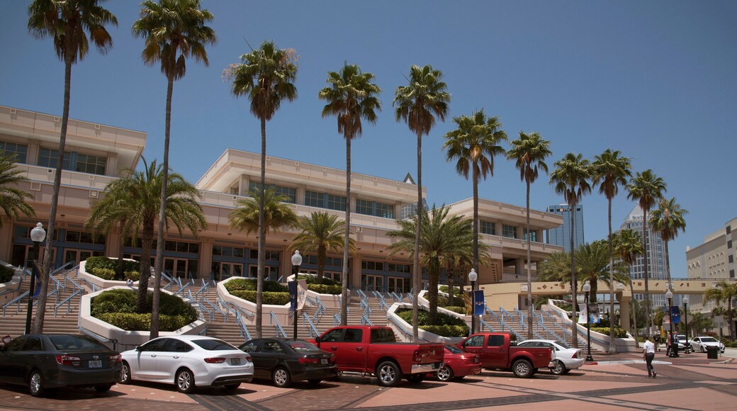 Vehicles parked outside the Tampa Convention Center downtown Tampa Florida USA. April 2017