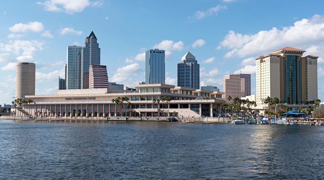 The Convention Center in the waterfront area and skyline landscape of buildings in Tampa Florida USA. April 2017.