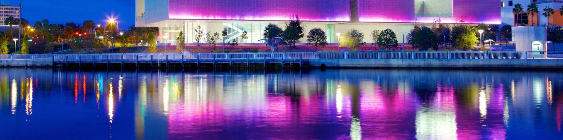 Tampa Museum of Art which includes a city and night scenes