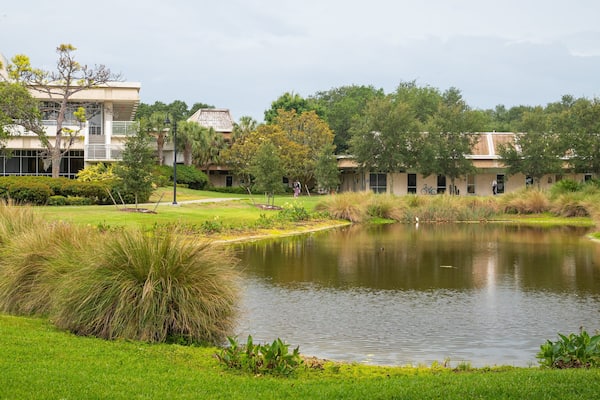 Eckerd College showing a garden and a pond