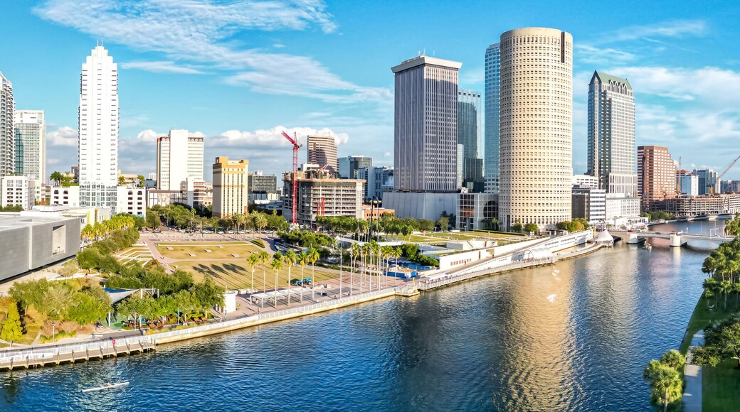Tampa skyline from above aerial view photography city with skyscrapers panorama and Hillsborough River in downtown Tampa, United States