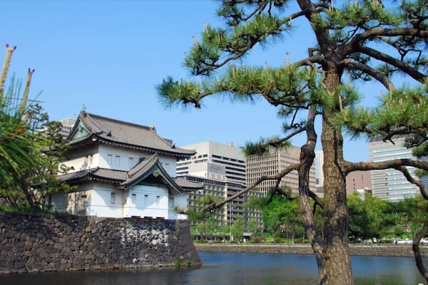 Tokyo Imperial Palace featuring a garden and a lake or waterhole