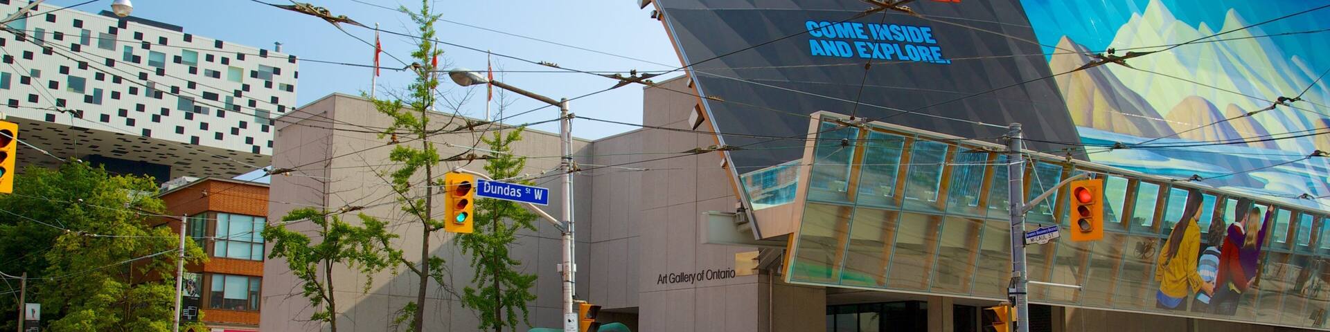 The Art Gallery of Ontario with a large 'Masterpieces Live Here' sign.