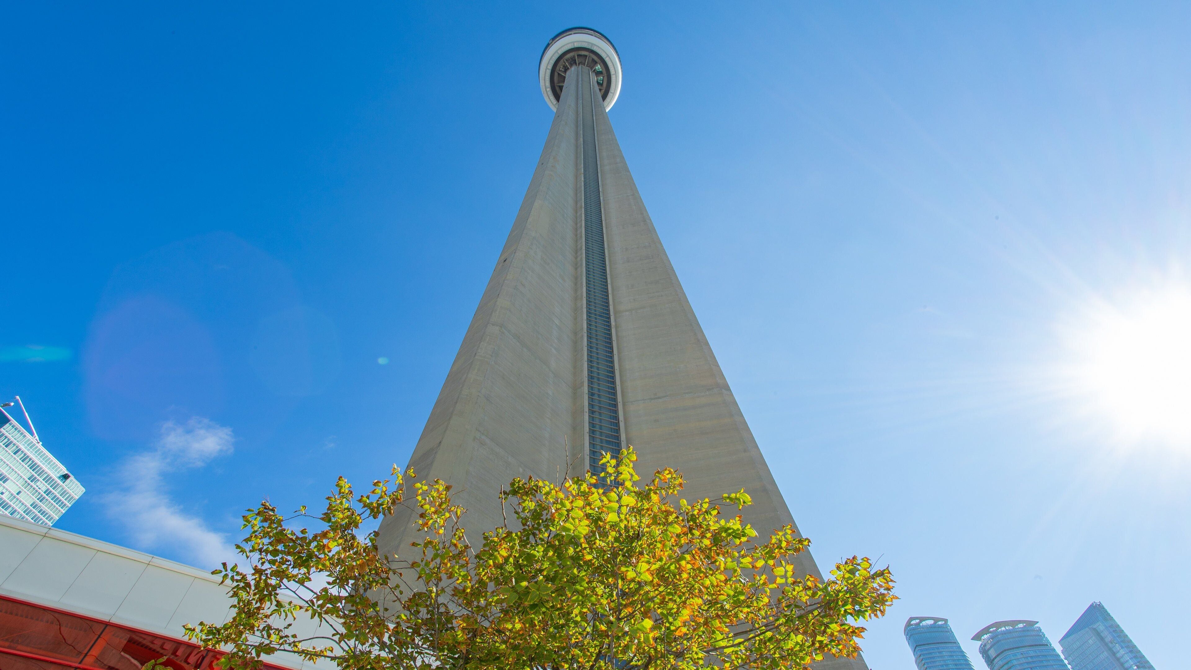 CN Tower featuring views and a sunset