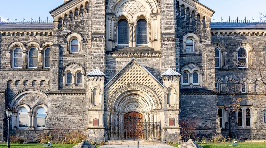 Toronto, Canada - November 28, 2020: University College Building in U of T St. George campus in Toronto. Created in 1853, University College Building has been designated a National Historic Site