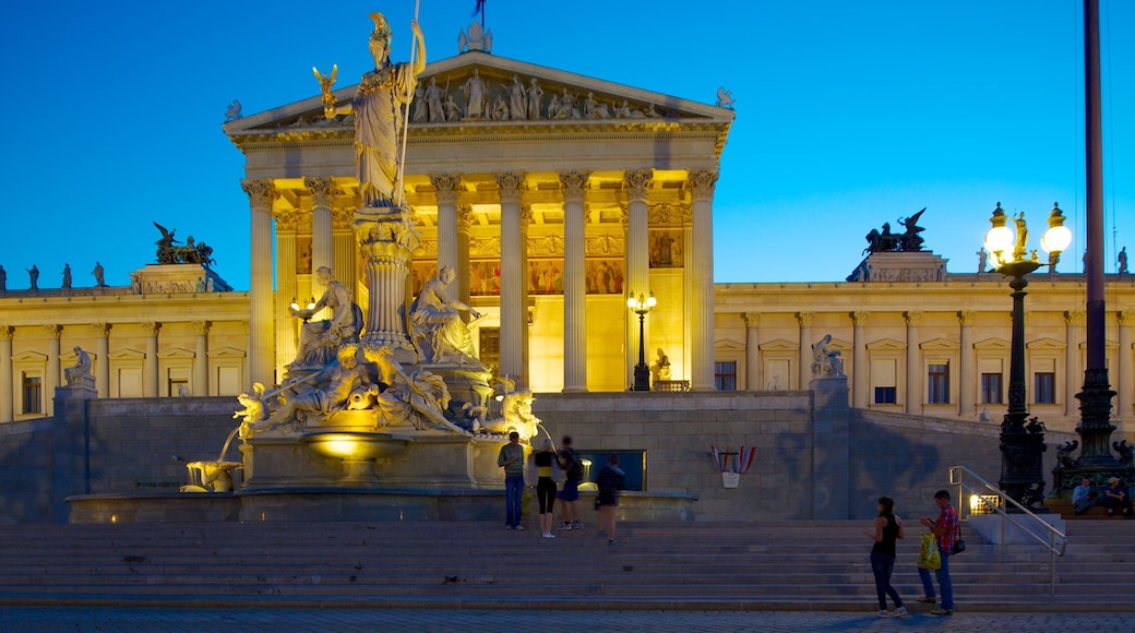 Austrian Parliament Building showing an administrative building, heritage architecture and a statue or sculpture
