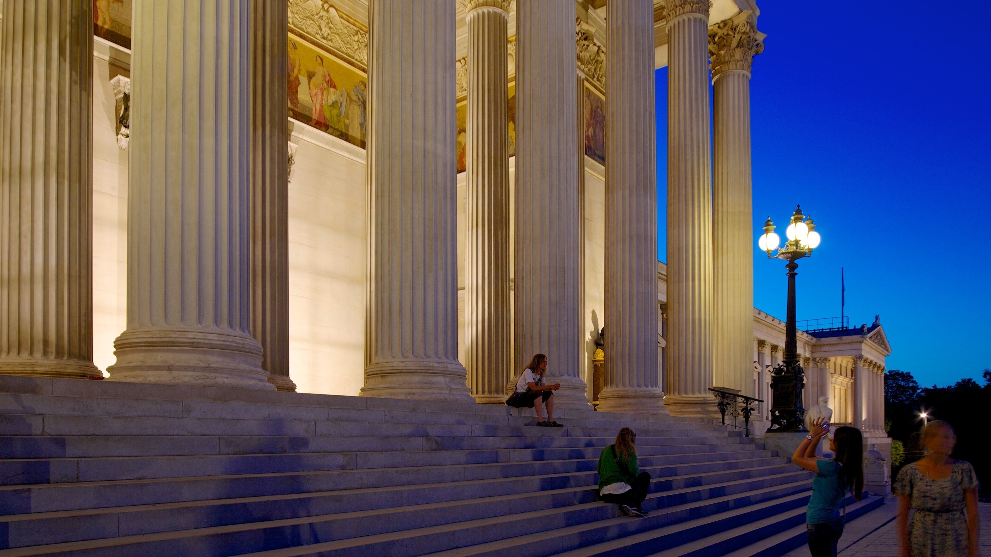 Austrian Parliament Building which includes heritage architecture, an administrative building and night scenes