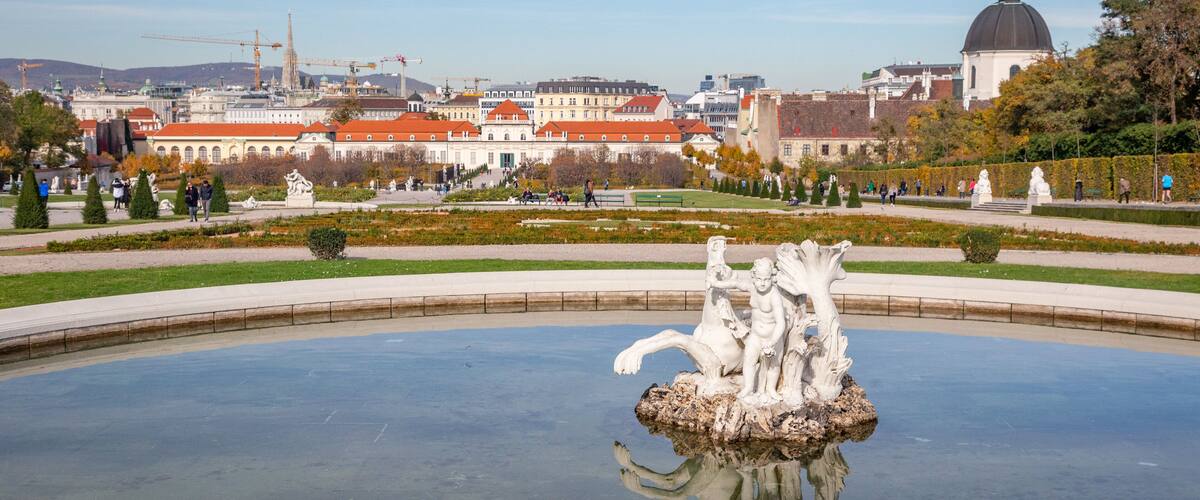 Belvedere which includes a pond and a statue or sculpture