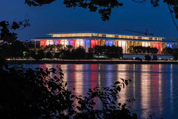 Kennedy Center showing a river or creek, modern architecture and night scenes