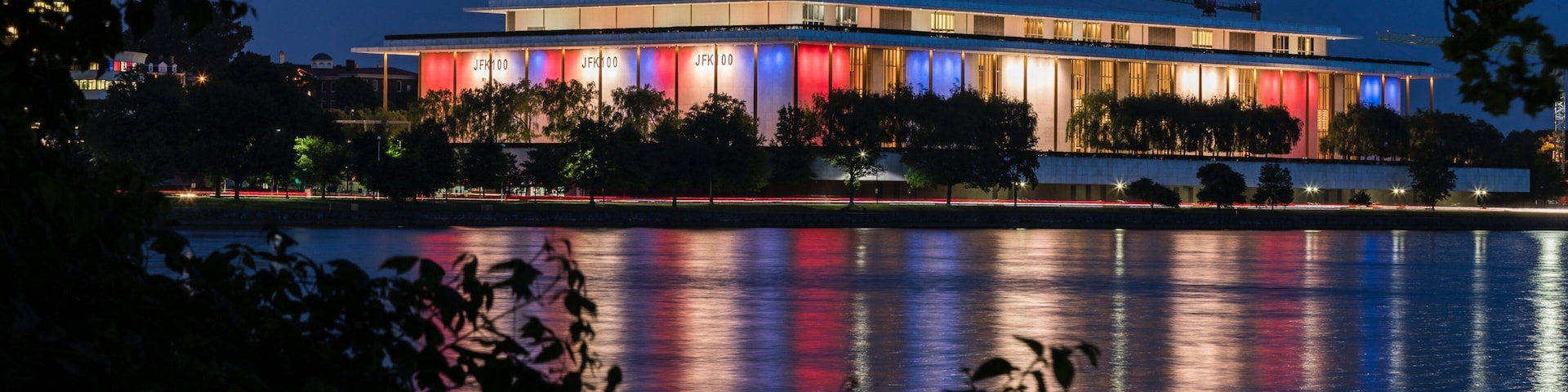 Kennedy Center showing a river or creek, modern architecture and night scenes