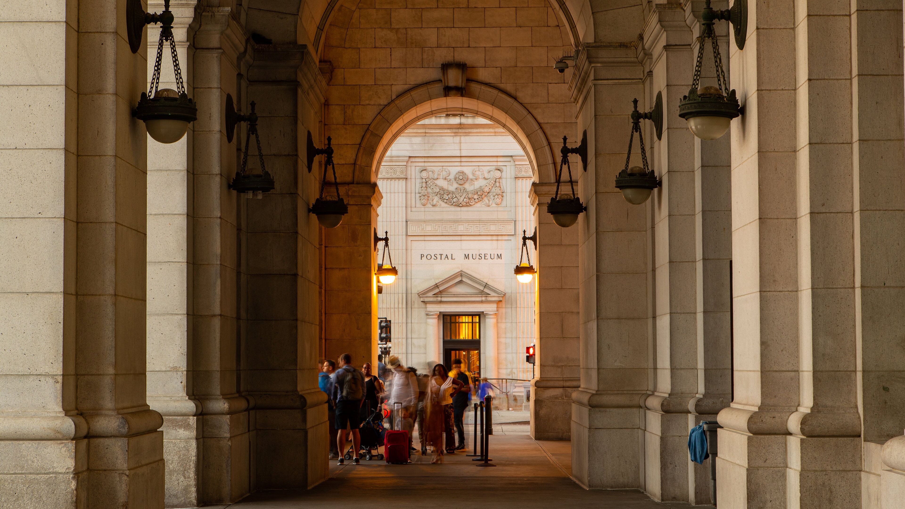 Union Station Shopping Center featuring heritage elements as well as a small group of people