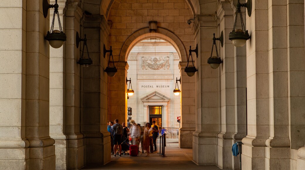 Union Station Shopping Center featuring heritage elements as well as a small group of people