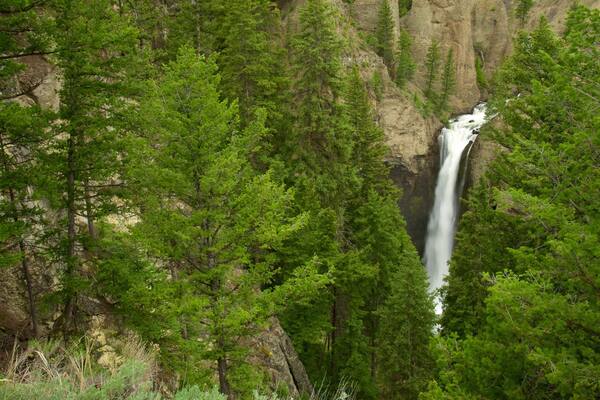 Tower Fall which includes a waterfall