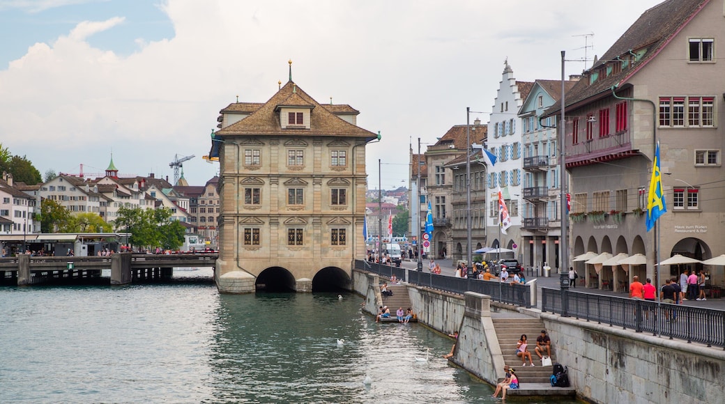 Zurich Town Hall featuring heritage elements and a bay or harbor
