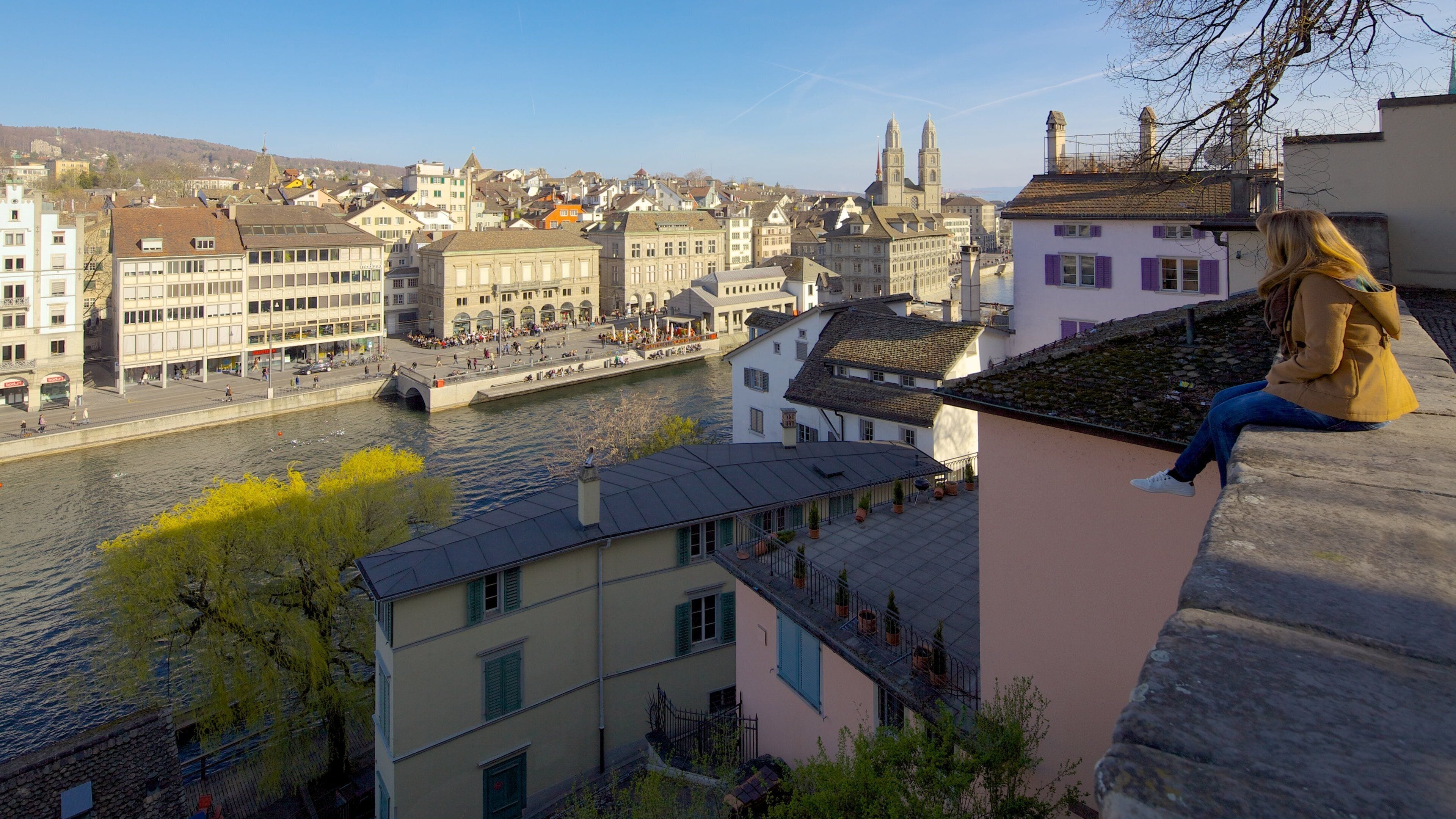 Lindenhof featuring views as well as an individual female