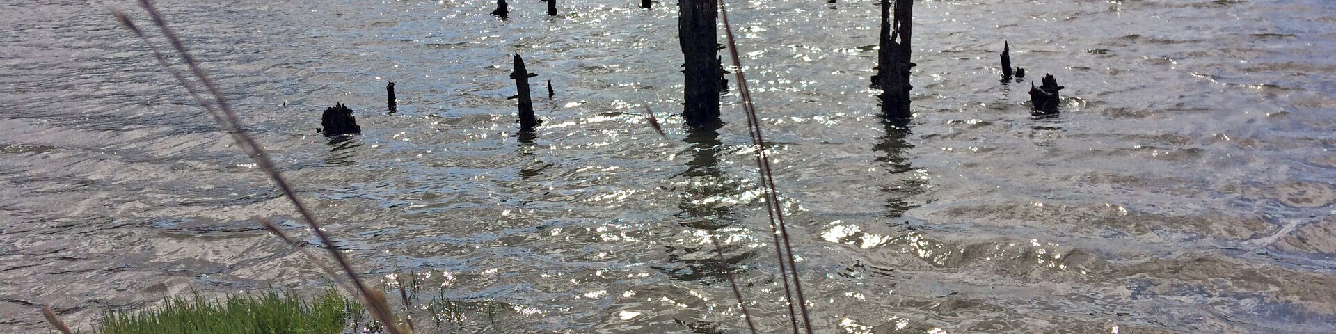 L'estuaire du Scorff et les ruines du pont en bois, dit "pont brulé", construit par les allemands en 1940 et détruit par eux en 1944.