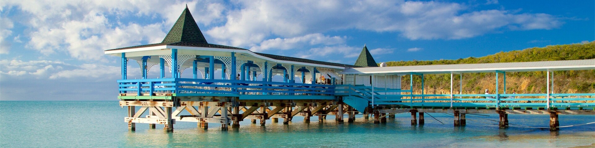 Dickenson Bay Beach showing rugged coastline, general coastal views and a beach
