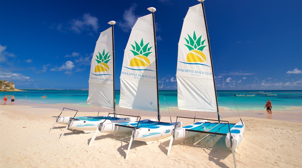 Antigua featuring general coastal views, a beach and signage