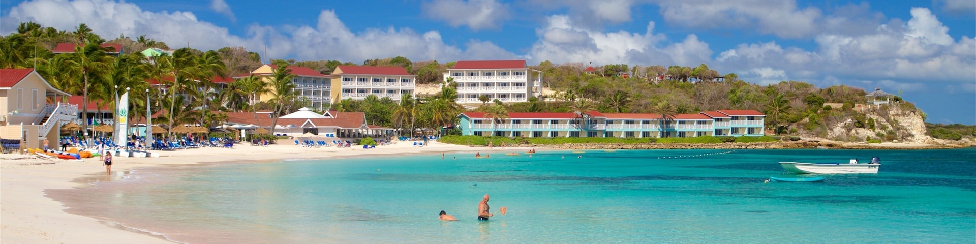 Long Bay mostrando natação, cenas tropicais e uma praia