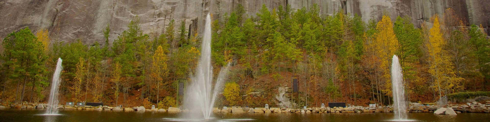 Scenic view of Stone Mountain Park featuring granite face and serene fountains in Stone Mountain, Georgia