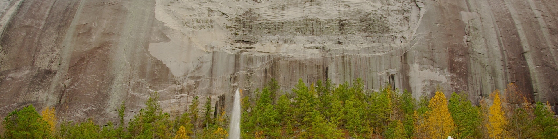 Scenic view of Stone Mountain Park featuring granite face and serene fountains in Stone Mountain, Georgia