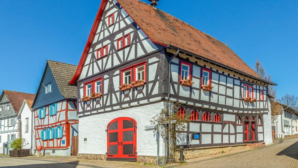 old traditional houses in small village of Friedrichsdorf in Germany