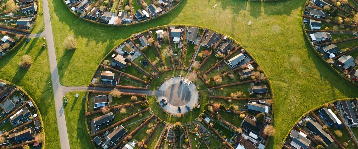 Aerial view of a Brondby neighbourhood near Copenhagen, Denmark.