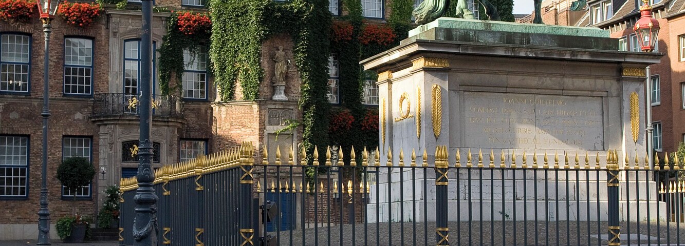 A view of the Radhausplatz in the Altstadt of Düsseldorf, Germany.