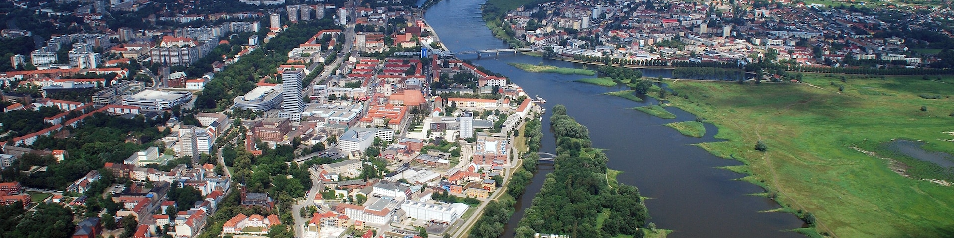 Aerial view of Frankfurt (Oder) and Słubice