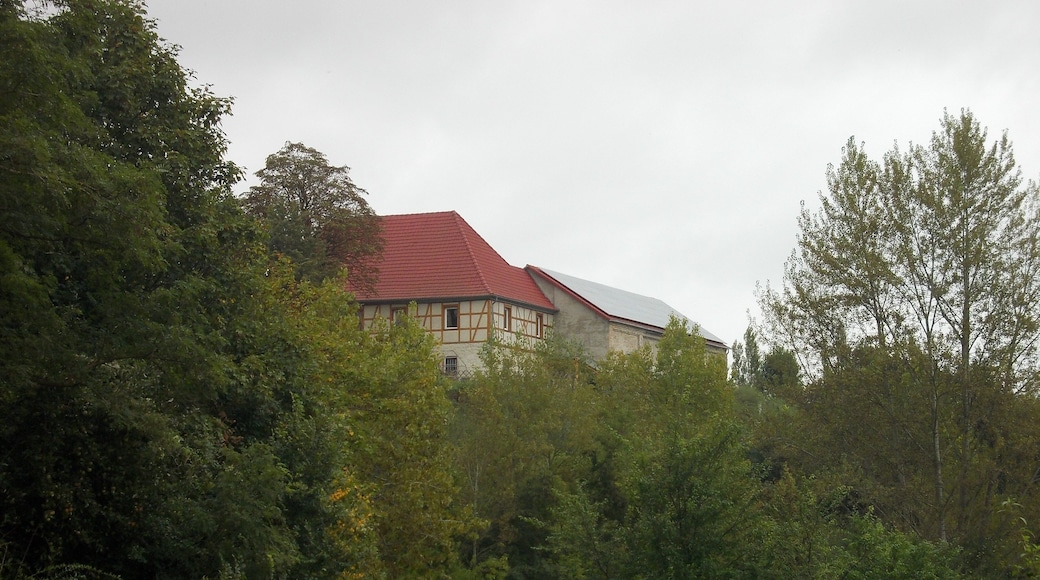 Broihanschenke, historic inn in Ammendorf (Halle/Saale, Saxony-Anhalt), view from the valley of the Weise Elster