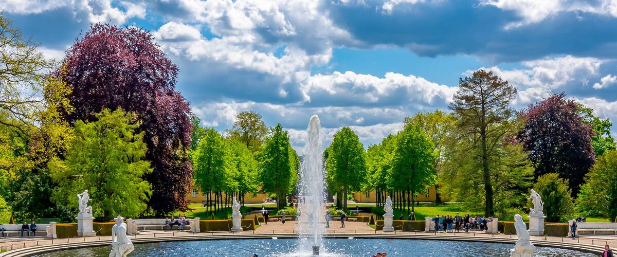 Fountain in Sanssouci park in spring, Potsdam, Germany