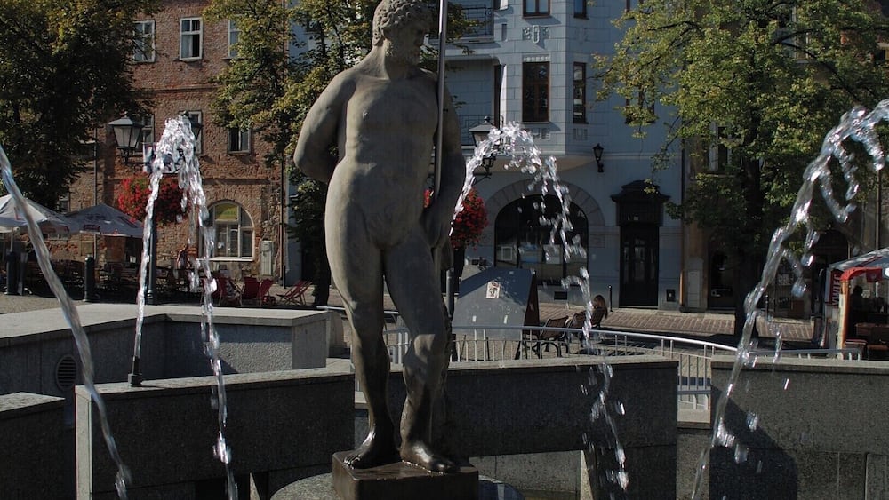 Poseidon Statue in the main square of Bielsko-Biala, a small city around 50 km south of Katowice.
The main square is very pleasant on a warm day, with its numerous bars and restaurants.