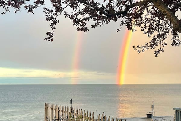 double rainbow over the beach