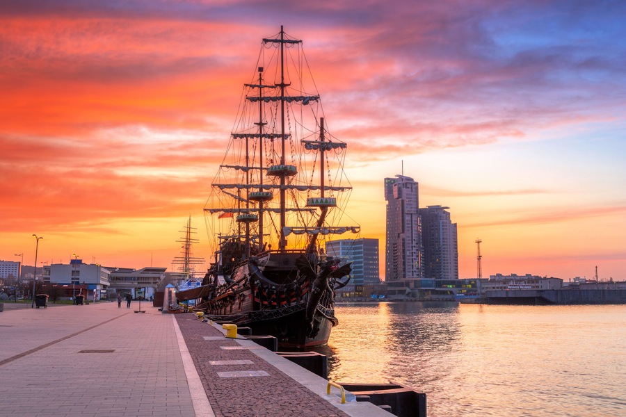 Sunset in Gdynia city at Baltic sea, Poland; Shutterstock ID 404755246