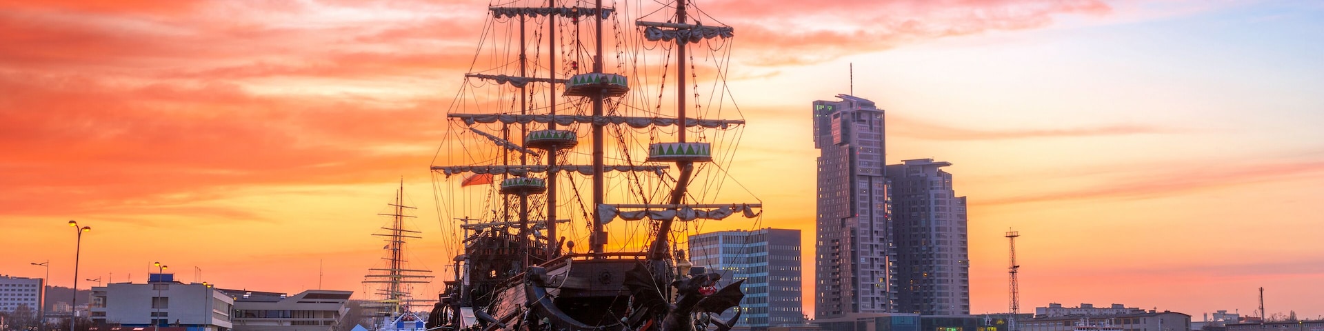 Sunset in Gdynia city at Baltic sea, Poland; Shutterstock ID 404755246