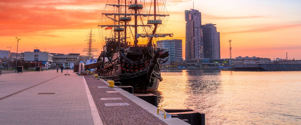 Sunset in Gdynia city at Baltic sea, Poland; Shutterstock ID 404755246