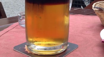 Rezane is beer that is half dark / half light, and can come as two layers (like this), or completely mixed.
It can be found throughout Slovakia, Czech Republic, and Poland