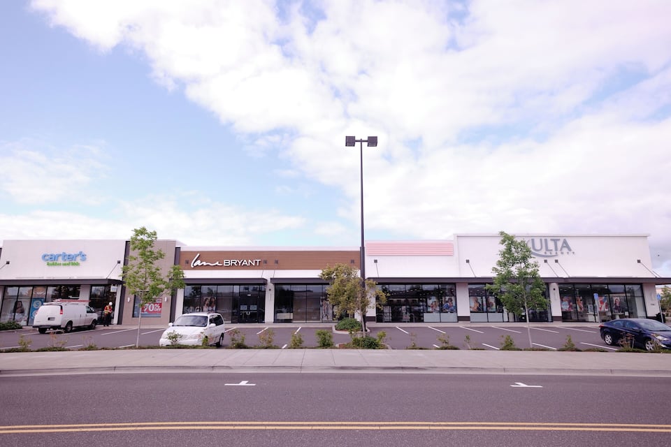 A shopping center with Carter's, Armani Bryant, and Ulta stores.