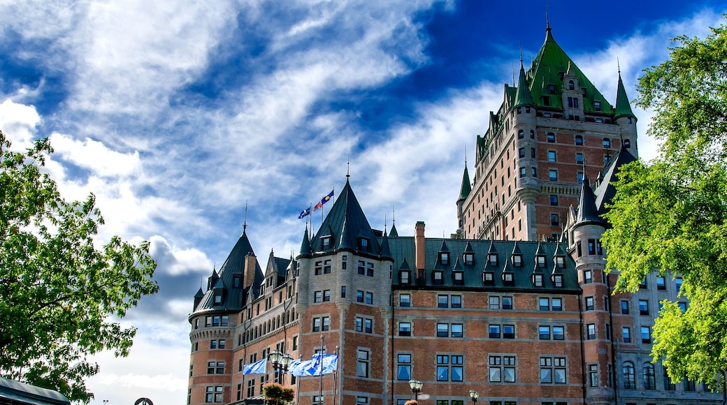 Amazing view of Chateau Frontenac in Quebec City, Canada. Majestic facade on a beautiful summer day